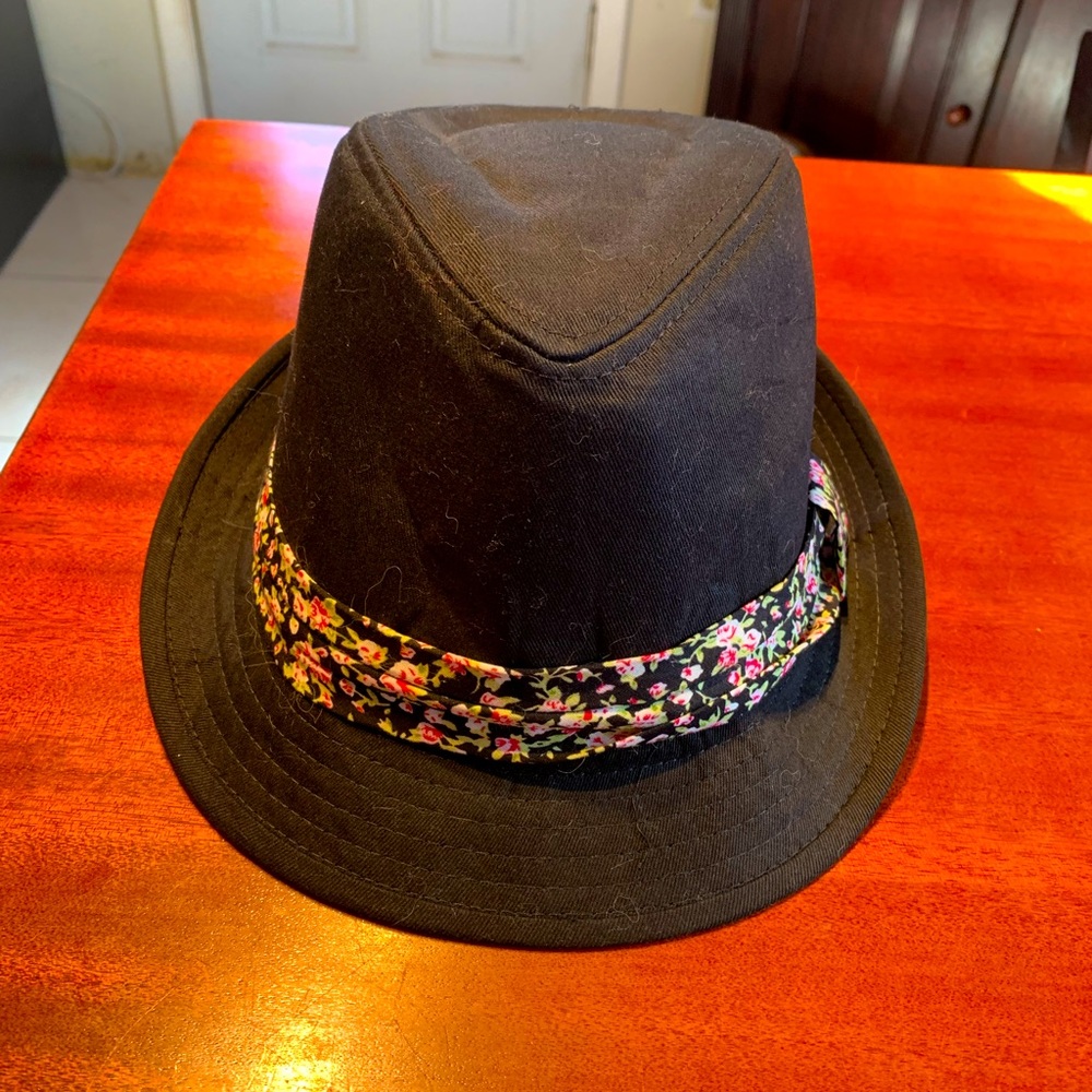Black Hat with Floral Trim